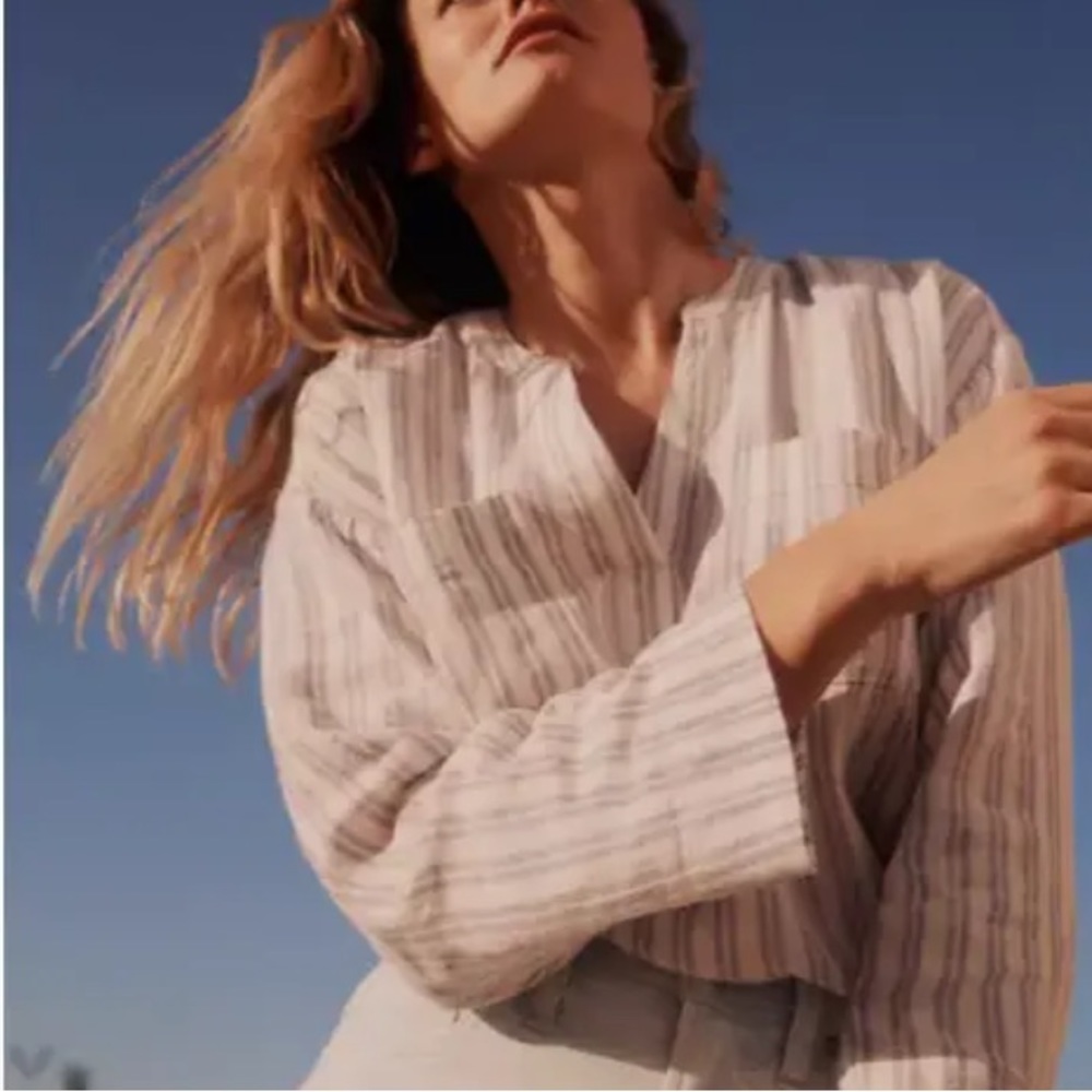 Madewell Linen-Blend Lakeline Popover Shirt in Hester Stripe  Xs - Picture 2 of 10
